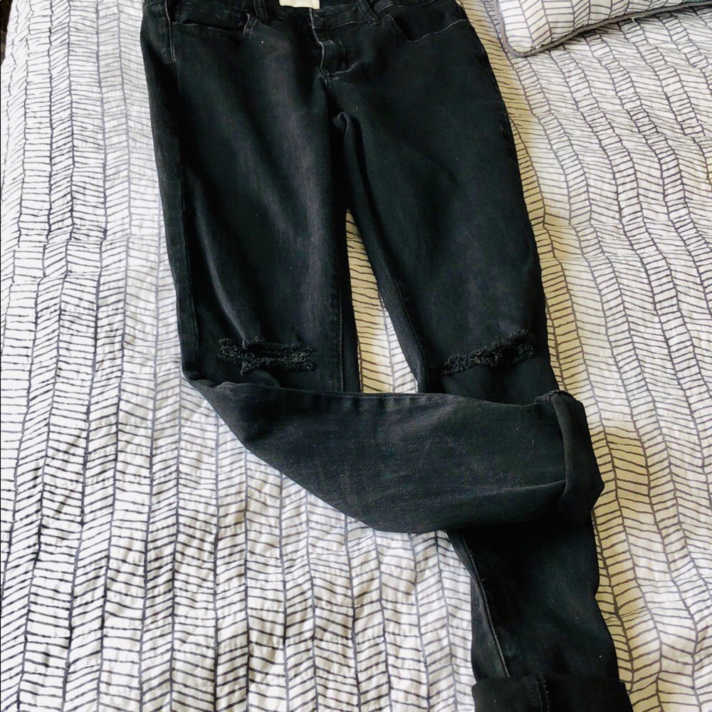 Black, knee cut, skinny jeans